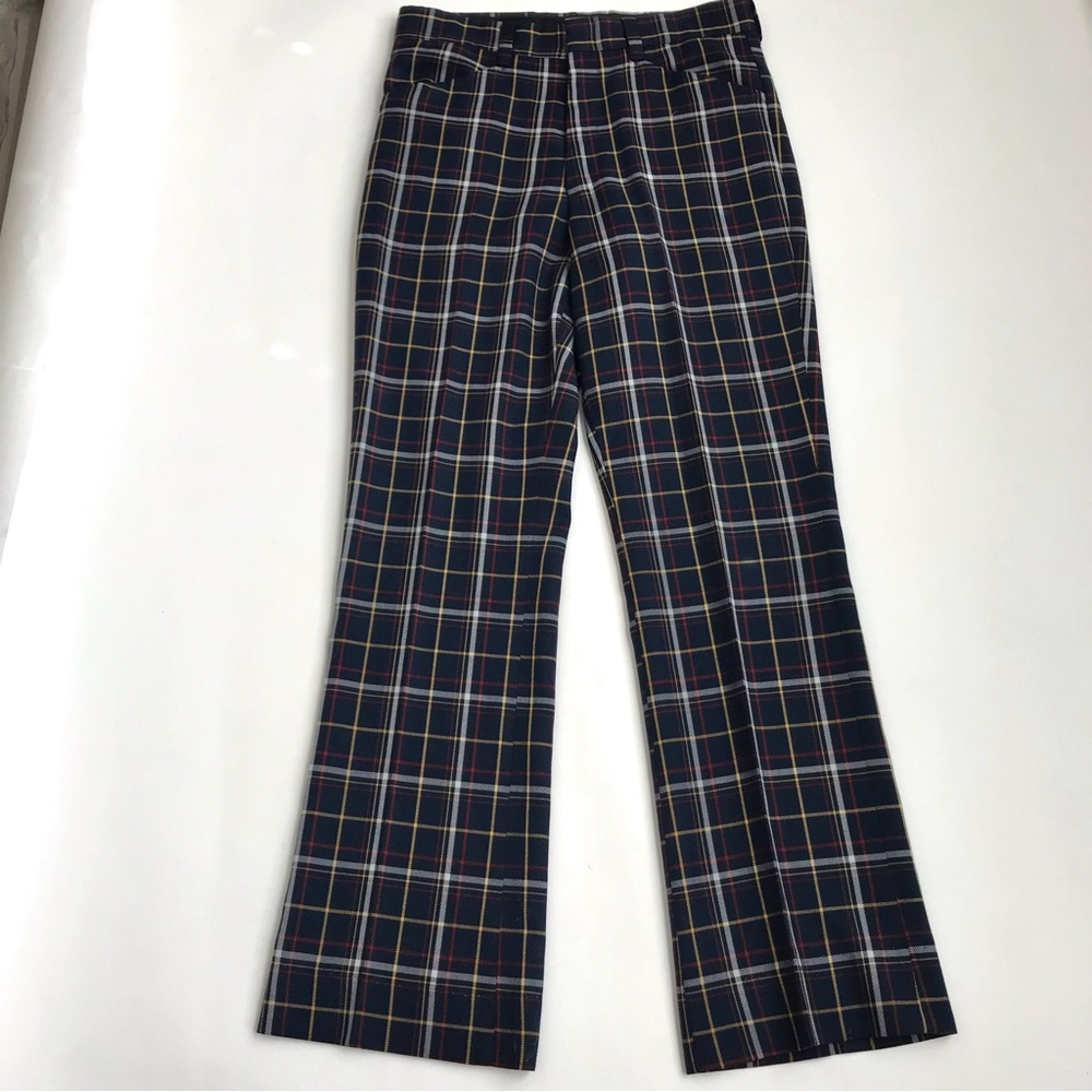EUVC Farah Vintage Navy/Yellow/Red/White Plaid Trousers Waist 31 Very Narrow Fit